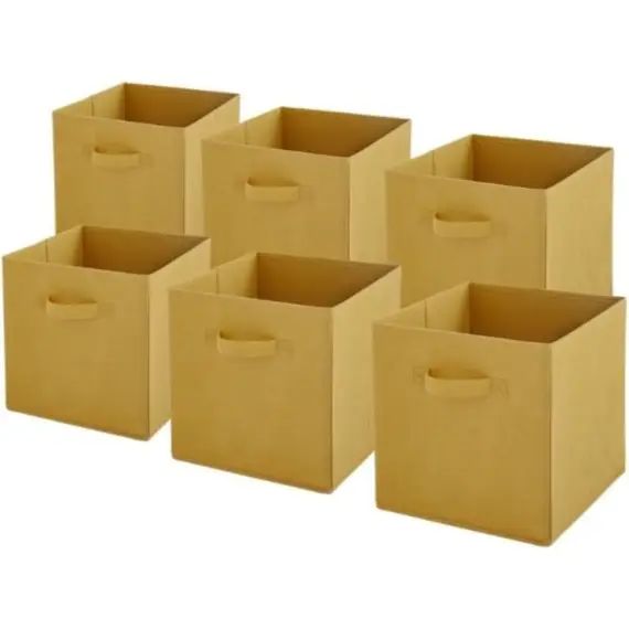 Lot de 6 paniers  pliables en tissu jaune 27x27x27cm
