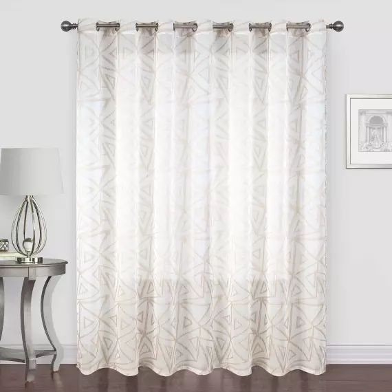 Voilage grande largeur motif triangle polyester taupe 260 x 300