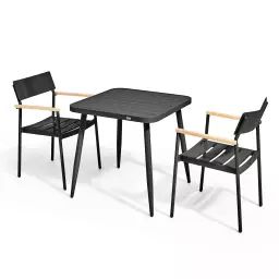 Ensemble table de jardin et 2 fauteuil en aluminium/bois noir