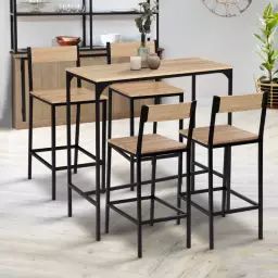 Ensemble table de bar et 4 chaises de bar industrielles