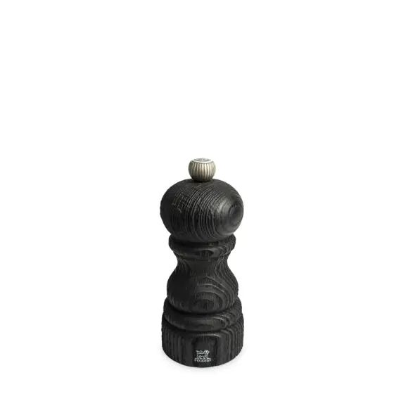 Moulin à sel manuel en bois upcyclé noir 12 cm