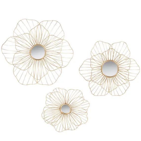 Miroirs fleurs en métal doré (x3)