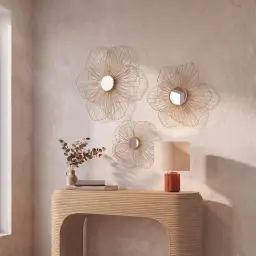 Miroirs fleurs en métal doré (x3)