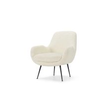 Moby, fauteuil en peau de mouton synthétique, blanc et métal noir