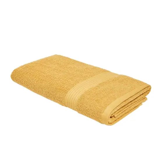 Drap de bain uni en coton jaune 70×130