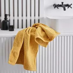 Drap de bain uni en coton jaune 70×130