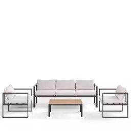 Asko – Salon de jardin 1 canapé, 2 fauteuils et 1 table basse en aluminium