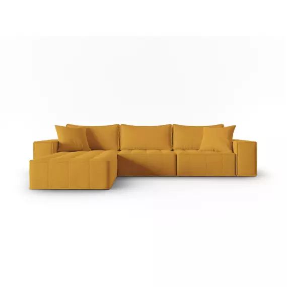 Canapé d’angle gauche modulable 5 places en tissu structurel moutarde