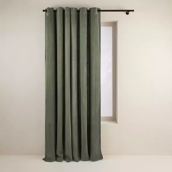 Rideau à oeillets noirs NINO kaki grisé et feston noir – VERT