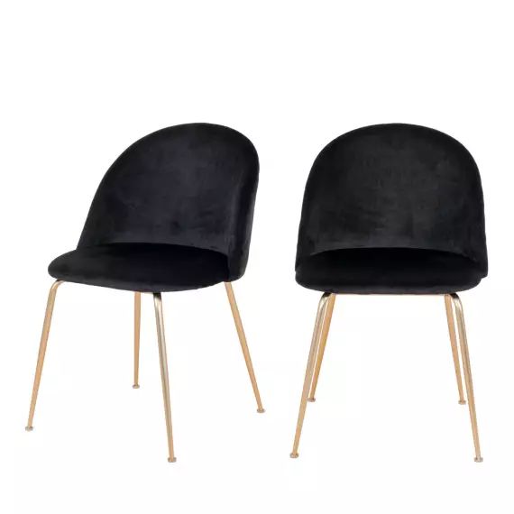 Geneve – Lot de 2 chaises en velours et pieds dorés – Couleur – Noir