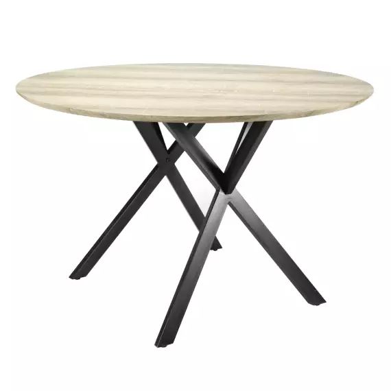 Table repas ronde aspect chêne et acier  D120