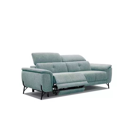 Canapé droit 3 places avec relax électrique à gauche tissu bleu clair