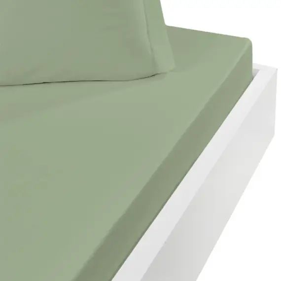 Drap housse en coton bonnet 30cm  sauge 120×190 cm