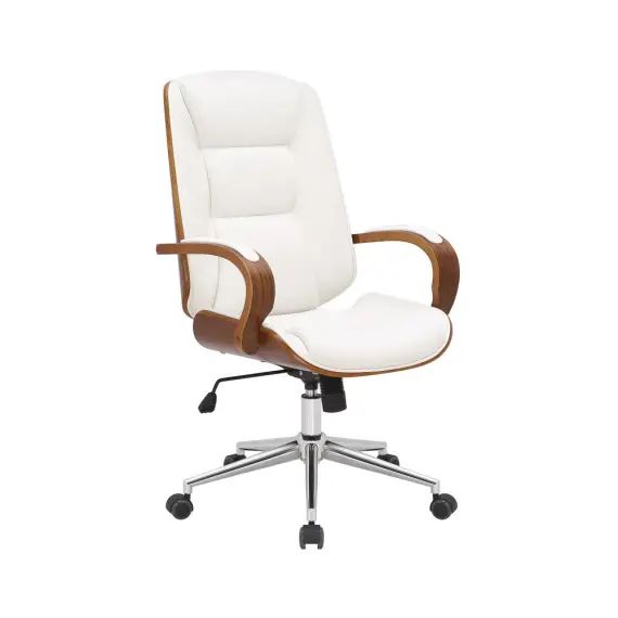 Chaise de bureau réglable en similicuir Noyer / Blanc