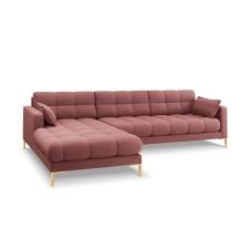 Canapé d’angle 5 places en tissu structuré rose