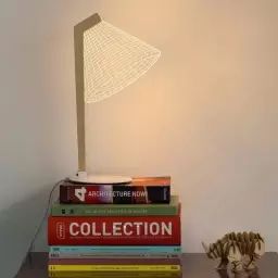 BULBING DESKI-Lampe à poser LED Blanc & Bois H42cm