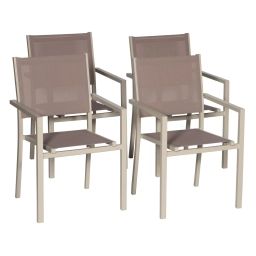 Lot de 4 chaises en aluminium taupe et textilène taupe