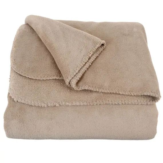 Plaid en polyester recyclé beige 150×230