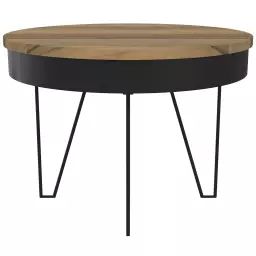 Table basse ronde 60cm en bois d’acacia et métal noir