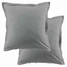 Lot de 2 taies d’oreiller carrées coton gris argent 63×63 cm