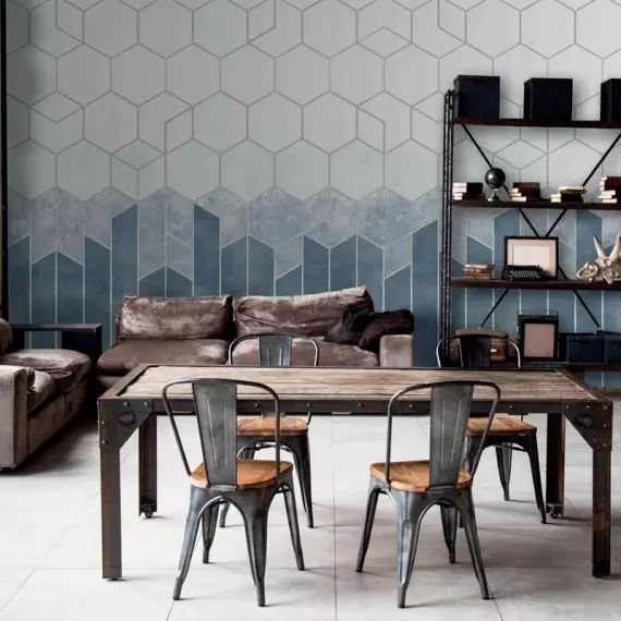 Papier peint panoramique PANORAMA structure lisse bleu intissé l.424 x H.280 cm