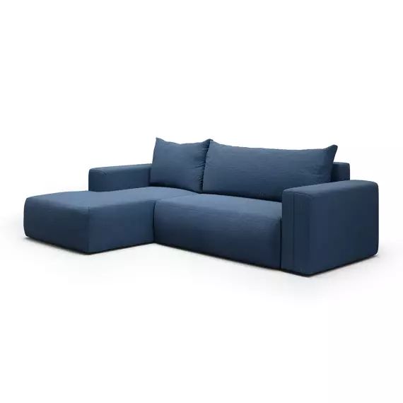 Canapé d&rsquo;angle convertible gauche 3 places coffre bleu marine