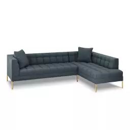 Canapé d’angle tissu structuré bleu 5 places