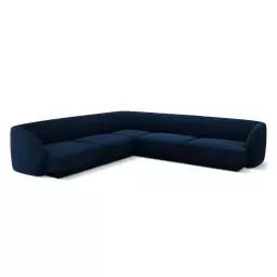 Canapé d’angle symétrique 5 places en tissu velours bleu roi