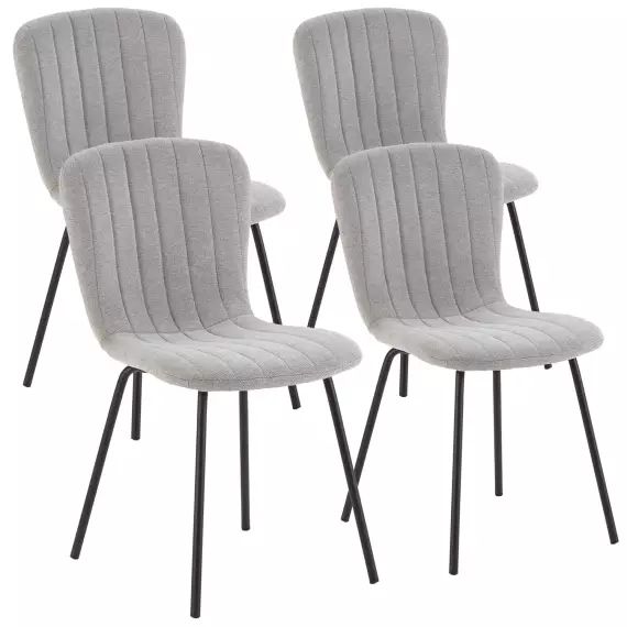 Pack 4 chaises recouvertes de tissu gris clair