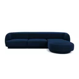 Canapé d’angle droit 4 places en tissu velours bleu roi