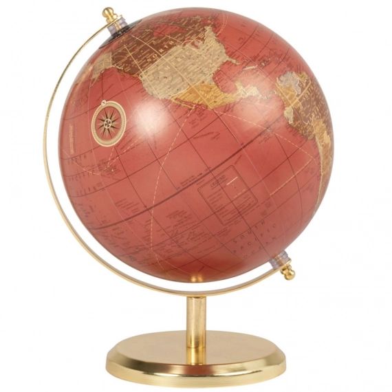 Globe carte du monde en métal violet aubergine et doré