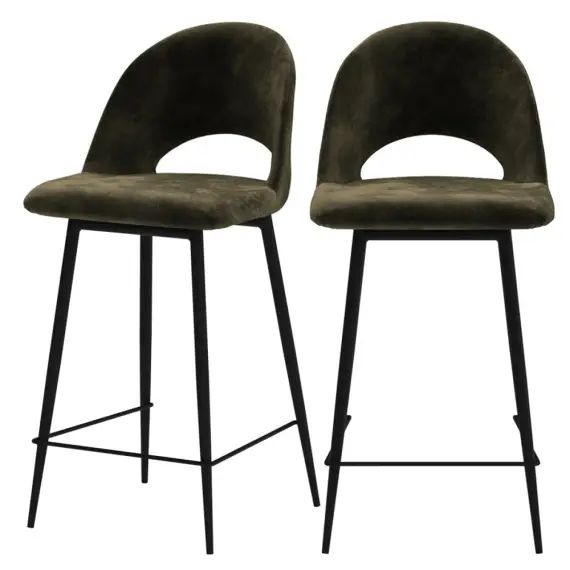 Chaise de bar mi-hauteur en velours vert 65 cm (lot de 2)