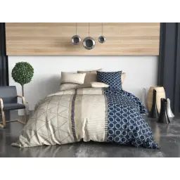 Parure housse de couette coton beige 240×260 cm