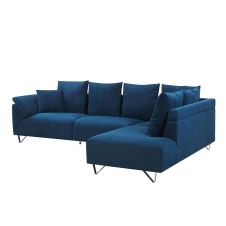 Canapé d’angle 4 personnes en velours côtelé bleu