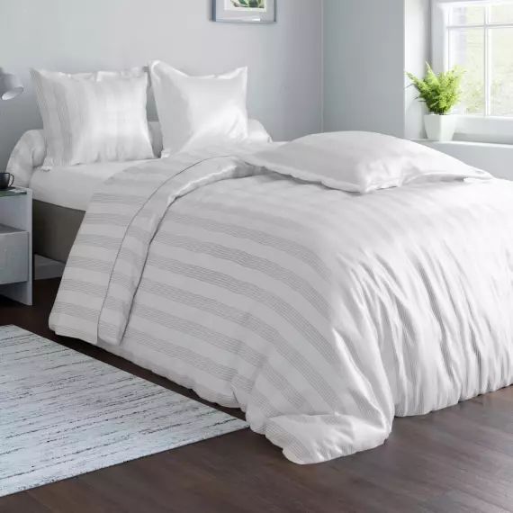 Housse de couette réversible 240×260 blanc en satin de coton