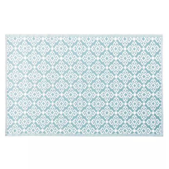 Tapis d’extérieur bleu motifs graphiques blancs 180×270