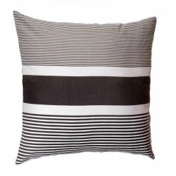 CARTHAGE – Housse de coussin coton anthracite rayures blanches 60 x 60