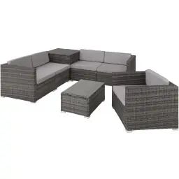Salon de jardin PISE 5 places avec coffre de rangement gris