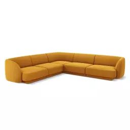 Canapé d’angle symétrique 5 places en tissu velours jaune