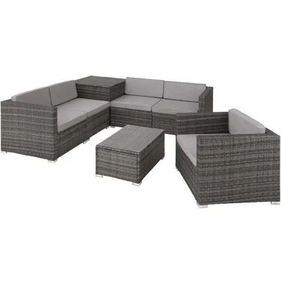 Salon de jardin PISE 5 places avec coffre de rangement gris