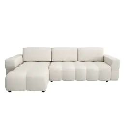 Canapé d’angle gauche convertible coffre bouclette crème 260cm