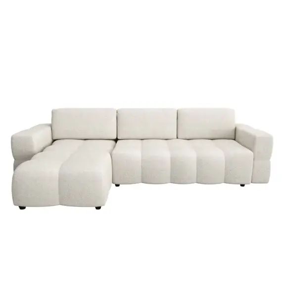 Canapé d&rsquo;angle gauche convertible coffre bouclette crème 260cm
