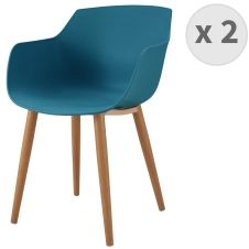 Chaise scandinave bleu canard pied métal effet bois (x2)