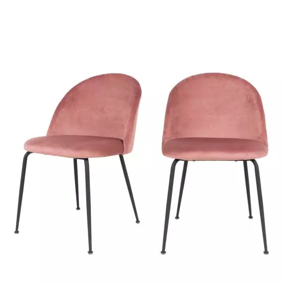 Geneve – Lot de 2 chaises en velours et métal – Couleur – Rose