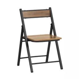 Chaise pliante en métal et effet bois marron