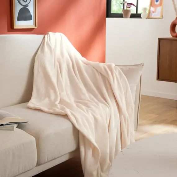 Plaid Polaire Extra Doux Coloris Ecru 130×170 cm