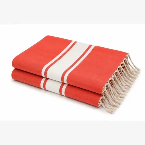 Fouta en coton bande blanche 100×200 Rouge