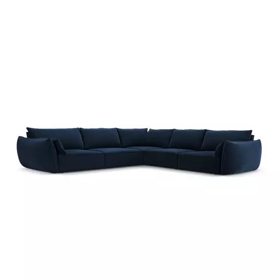 Canapé d’angle symétrique 7 places en tissu velours bleu roi