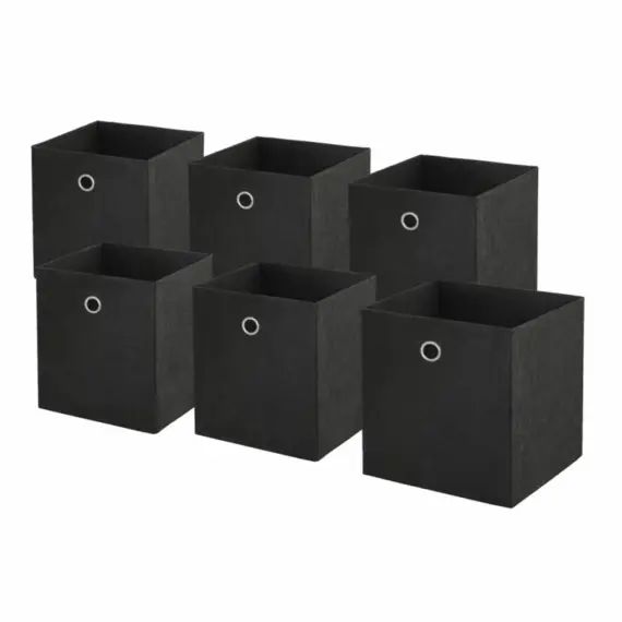 Lot de 6 paniers  pliables en tissu noir 31x31x31cm
