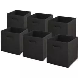 Lot de 6 paniers  pliables en tissu noir 31x31x31cm